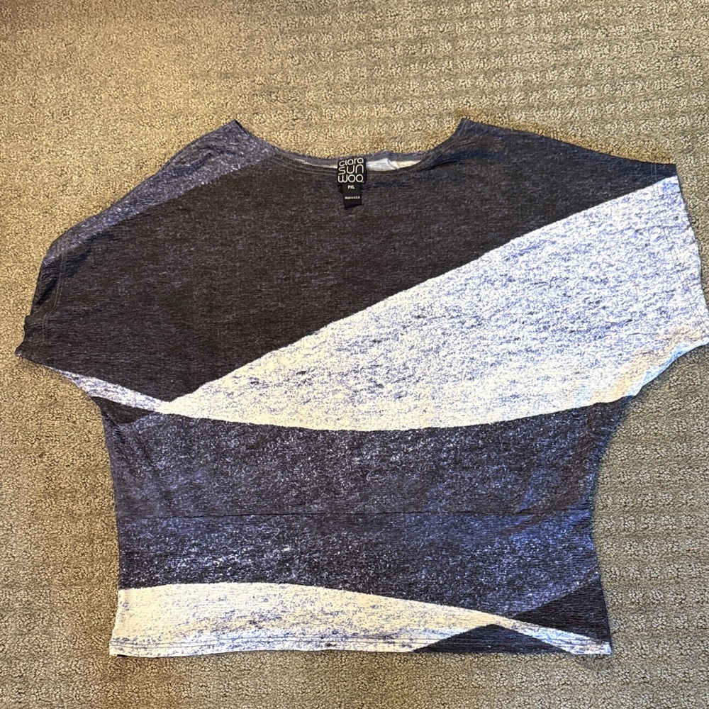 Clara Sun Woo Black and Gray Geometric Blouse NWT